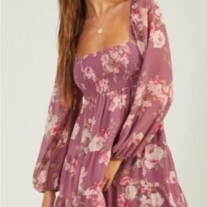Altar'd State Mauve Floral Long Sleeve Dress (411)